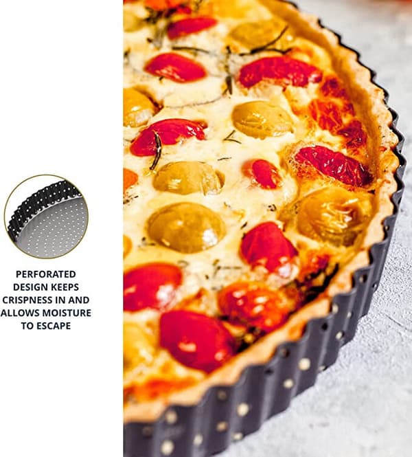 Grå, 25 cm, Non-Stick løs bunn riflet terteform/quiche-panne,