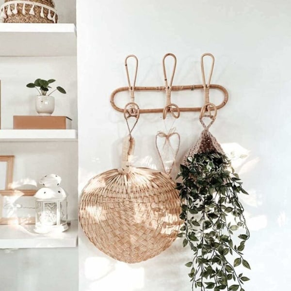Rattan väggkrokar Barnkläder Organizer Rack Kläder Hängande Hängare Rattan Hängare Barnrum Dekor Hängare