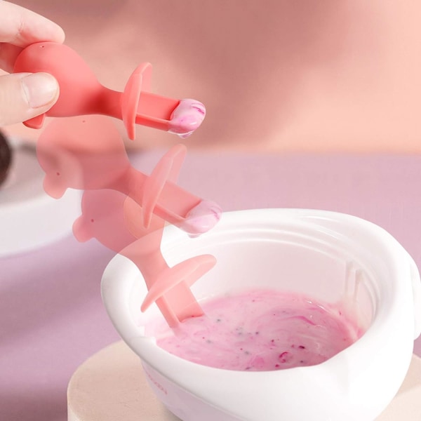 Röd baby sked gaffel set, baby sked lärande bestick BPA-fri enkel grepp självdriven lärande redskap för småbarn barn (rosa)