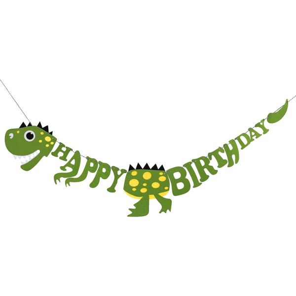 Happy Birthday Banner Filt Dinosaurus Vimpel Fest Dekoration Børn Dinosaurus Tema, Gratis 2,5m Reb, 2mm Tyk.