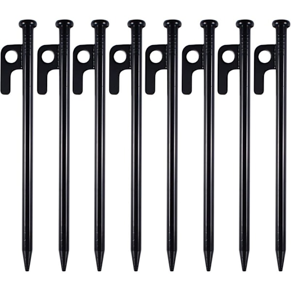 8 robuste teltplugger, sardiner for telt, metallplugger, 20 cm høy motstand smijern utfordringer for campingtelt med krok og hull for c