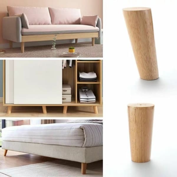 Sett med 4 massive sofabein, møbelbein til lenestol, nattbord, garderobe, skuff (høyde 15 cm)