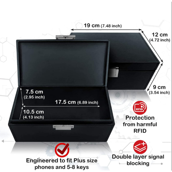 Extra stor Faraday-låda för bilnycklar - RFID Stöldskyddsbur för C