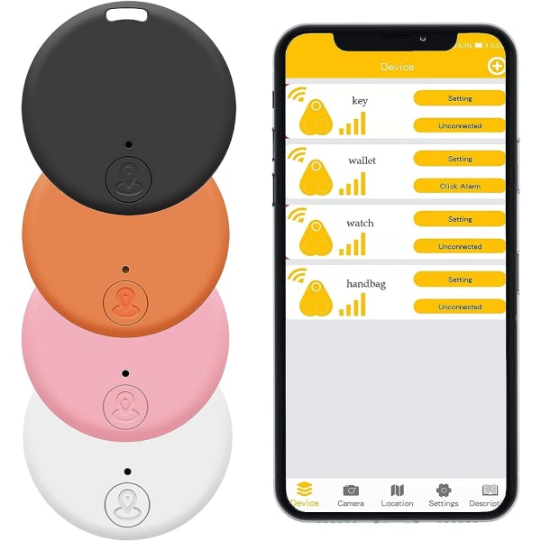 4 stk trådløs nøkkelfinner, nøkkelfinner anti-tap telefonfinner alarm nøkkelfinner, lydlokalisator og tracker for nøkkelfinning, kompatibel med iOS og An