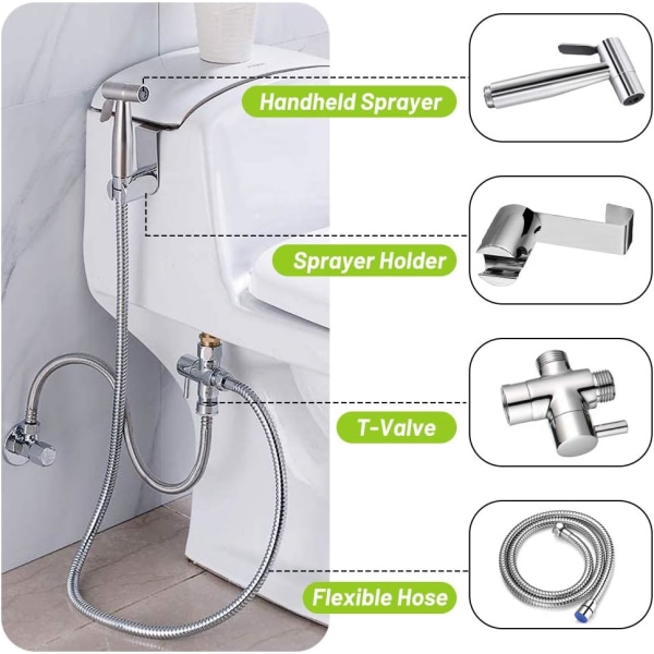 Håndholdt bidet-sprayer for toalett, sprayfeste med slange for feminin vask, baby klutbleievasker, rustfritt stålrenser og dusjspray