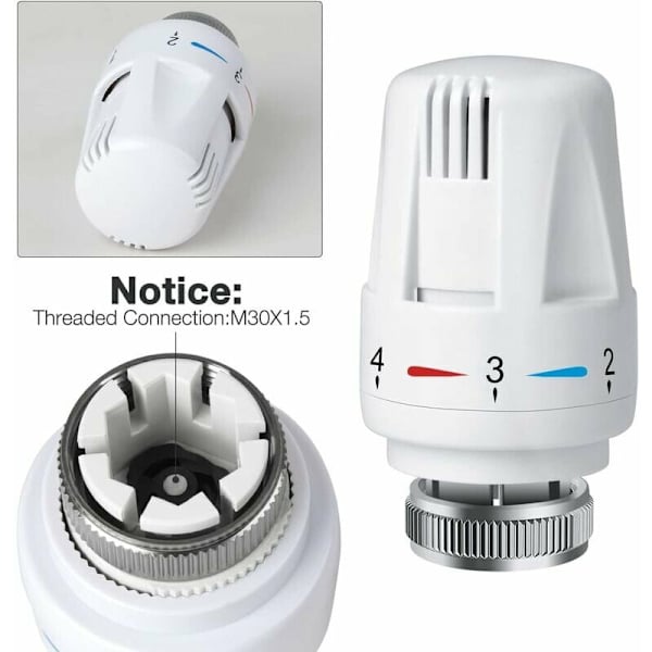 4 stk. radiatortermostathoved, TRV M30 x 1,5 radiatortermostathoved, radiatortermostatventil, radiatorradiatorventiler til varmesystem til