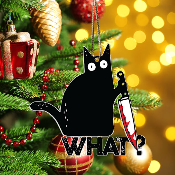 8 cm svart katt julepynt - Julepynt til katt - Henges i juletreet - Topper juletreet (svart katt)