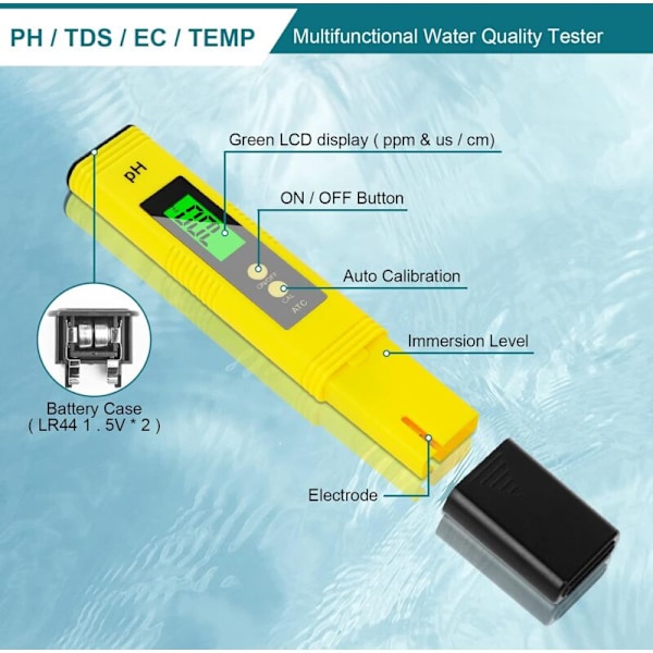 Digital pH-måler, høj præcision pH-tester 0,01, læsepræcision 2% pH-vandtester, pH-meter til drikkevand, pools, hydroponi, akvarier