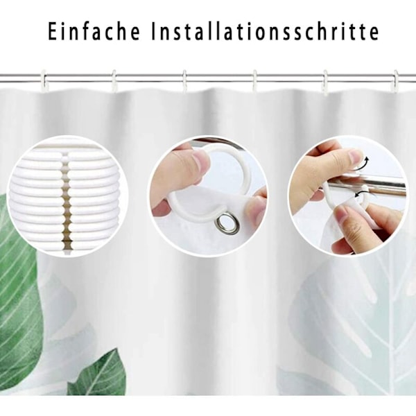 Duschdraperi mögelresistent 180 x 180 cm gröna blad duschdraperi i tvättbara och vattentäta sköldpaddsblad
