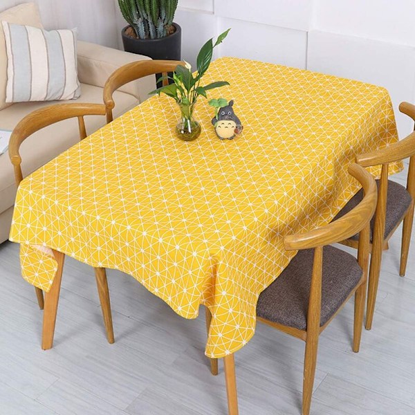 Rektangulär duk Bomull och linne Beläggning Damn Mönster Bord Tvättbar Bordsduk för köksbord 140 x 220 cm (gul