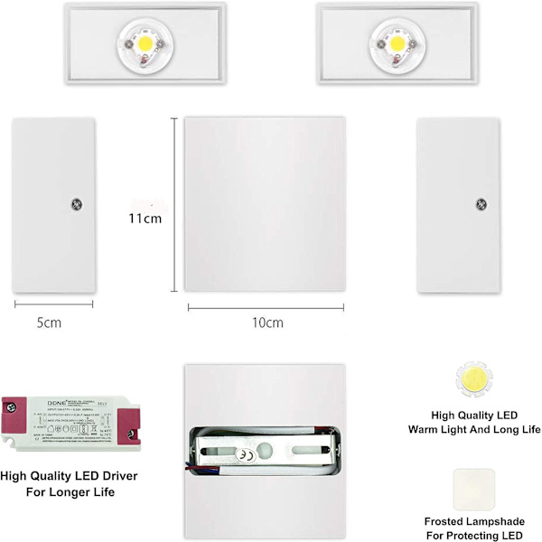 2 Moderna Inomhusvägglampor Led Sconce Aluminium Varm Vit 3000K Ljusarmaturer För Vardagsrum Sovrum Badrum Kök Matrum