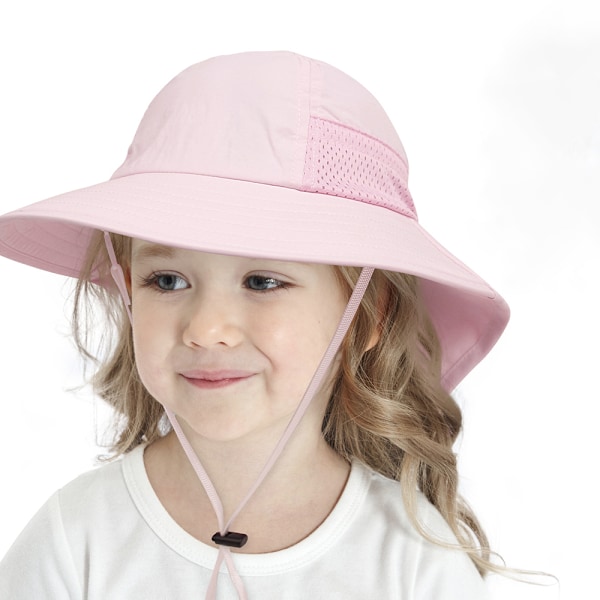 (Rosa) Solskjermhatter for barn, nakkebeskyttelseshatter for jenter og gutter, fiskerhatter for barn, pustende strandhatter, sommerhatter for småbarn