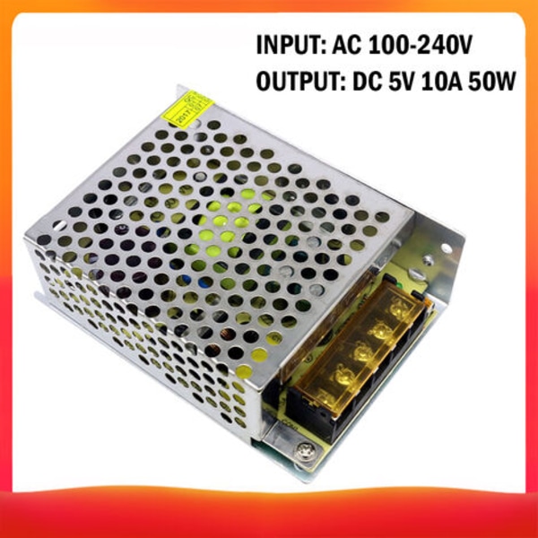 AC 100-240V til DC 5V 10A 50W Reguleret Switching Spænding Transformer Strømadapter Konverter til Tapes Light Kamera Computer Projekt Radio, model: 2