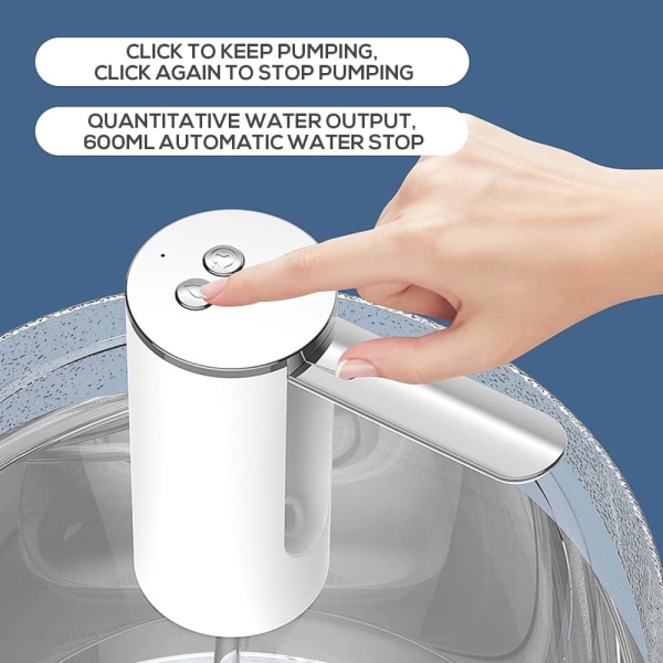 Elektrisk flaskedispenser (sølv): pumpe til drikkevandsflasker, USB-genopladelig, vanddispenser til flasker fra 3,8 til 18,9 liter, pumpe til