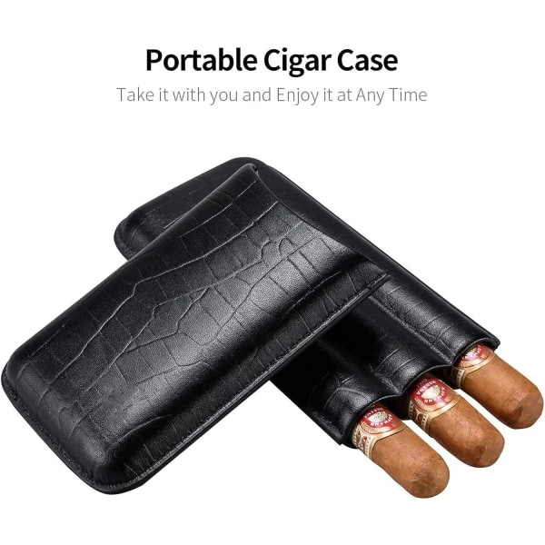 (Brun) Læder Cigar Etui Rejse Humidor til 3 Cigarer med Cigarsaks