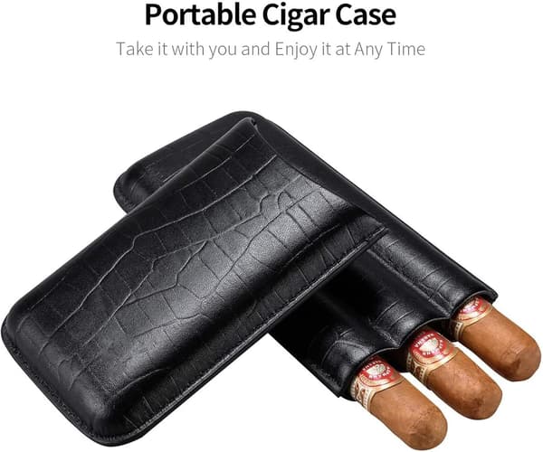 Lær sigar etui reise humidor for 3 sigarer med sigarkutter。