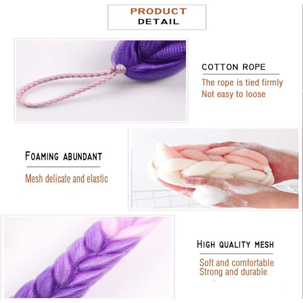 3 stk. lange svamp fletninger mesh svamp nylon bade bar lang svamp hængende børste svamp bad blomst hud eksfolierende rygskrub til mænd og kvinder/