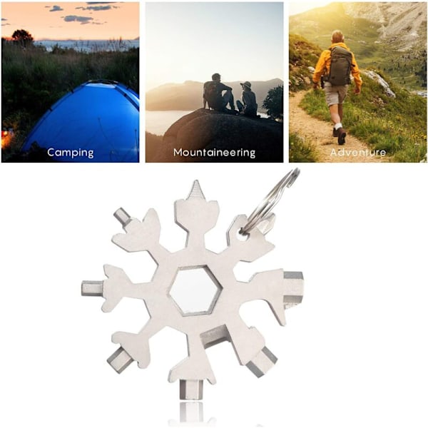 18-EU-1 Flocon Multifunktions Flocon værktøj, skruetrækker i form af en snefnug/Bouteille/nøglering til daglige ture Camping Multifunktionsværktøj (sil