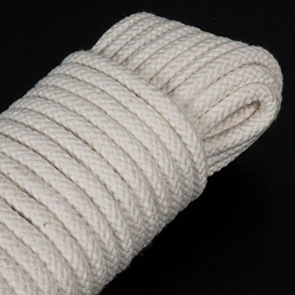 Multifunksjonell flettet tau - kleslinjer - bomull og polyester - 10 meter - 8 mm - hvit