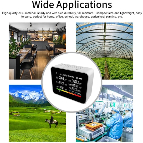 Intelligent luftkvalitetsmätare TUYA WIFI 13 i 1 CO2-detektor CO2/TVOC/HCHO/PM2.5/PM1.0/PM10/Temperatur/FUKTIGHET/TIMME/DATUM/LARM/TID/KRONOMETER