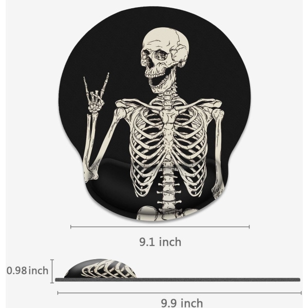 Ergonomisk musemåtte med håndledsstøtte sort menneskeligt skelet kranie skridsikker gummi
