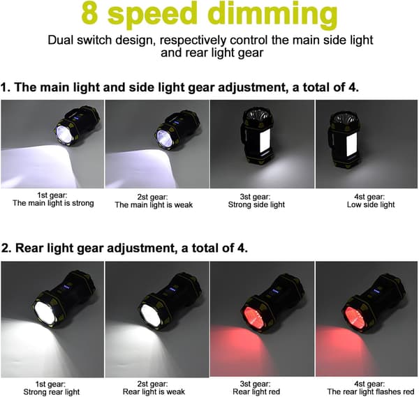 Oppladbar LED Lommelykt Campinglys med 4800mah, Solcellelading, 3 Moduser Bærbar Lyslykt Nødlys Arbeidslys