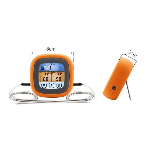 Dubbelnåls färgdisplay mattermometer kök bakning touch digital display termometer sondtyp grilltermometer