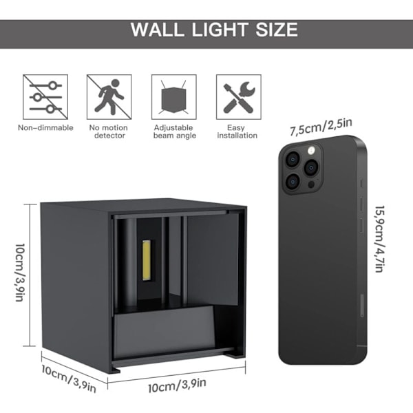Moderne 12W LED Væglampe 3000K Justerbar Lysvinkel IP65 Vandtæt Aluminium Monteret LED Væglampe til Gang, Stue, Soveværelse, Have (Kold Hvid