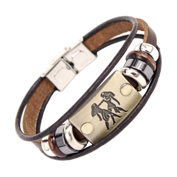 Taurus läderarmband i ko-läder, enkelt litet present, armband i rostfritt stål för par