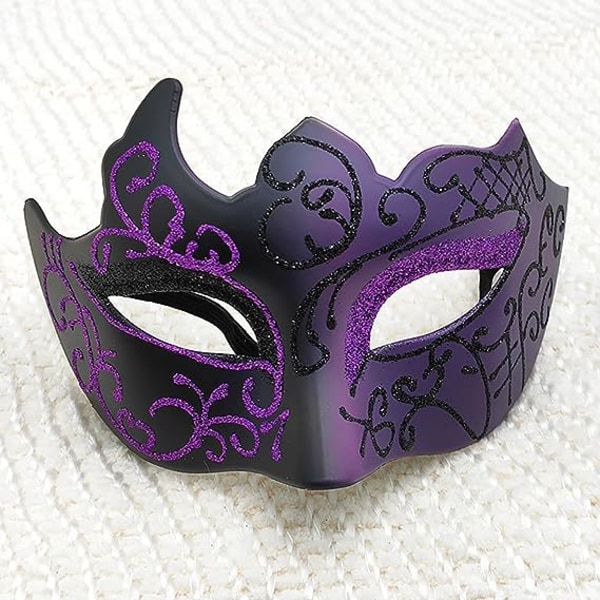 Sort og lilla - venetiansk maske, maskerademaske, venetiansk maske