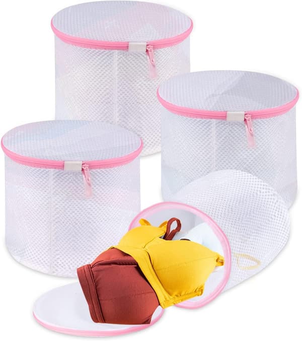 Pink - BH-net til vaskemaskine, store vasketøjsnet til sokker, bh'er, undertøj og lingeri, sæt med 4 lyserøde vasketøjsnet