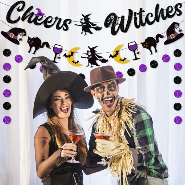 3 kappaleen Halloween-noitabannerit, Halloween-noitaköynnöksen huonekoristeet, Halloween-juhlakoristeet Cheers Witch Banner