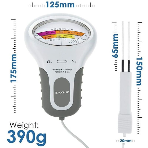 Vedenlaadun analysaattori, digitaalinen kloori- ja pH-cl2-testaaja uima-altaille, SPA-vedenlaadun analysaattori anturilla kotitalouksien uima-altaille tai kylpylöille, 1 AA