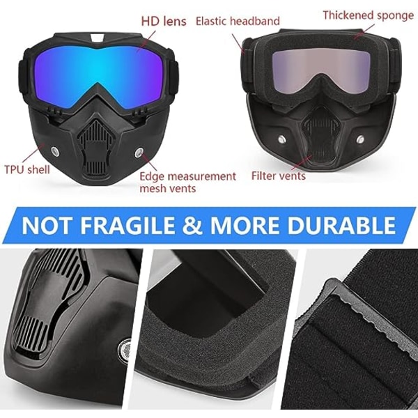 Motocrossglasögon Masque Skyddsglasögon med Avtagbar Ansiktsmask Hjälm Anti-Dimma Vindtät Ridning Solglasögon Motocros