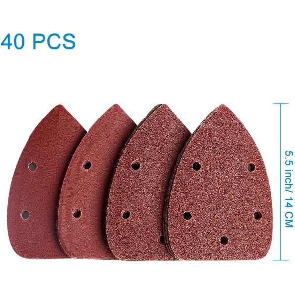 40-delad musdetaljslippapper, slipningsskiva krok och ögla set 60/80/120/240 grit 5-håls detaljslippapper