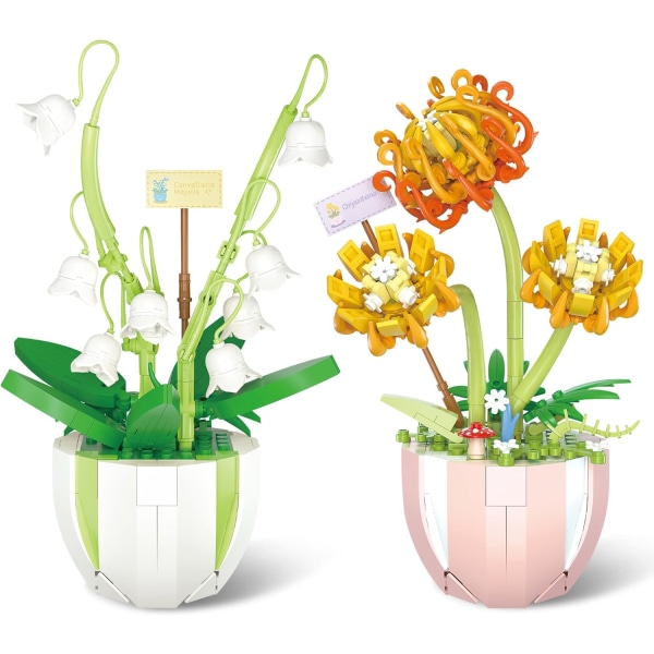 Blomsterbyggesæt Liljekonval + krysantemumsimuleret plantesæt [2-pak] [Ikke kompatibel med Lego]