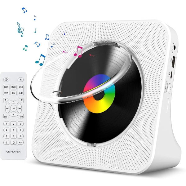 Hvid - stationær cd-afspiller med Bluetooth Gueray vægmonteret cd P
