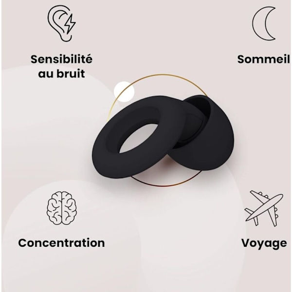 6 stk. i S/M/L - Sort - Ørepropper til støjreduktion - Super blød og genanvendelig høreværn, til søvn og støjsensitivitet