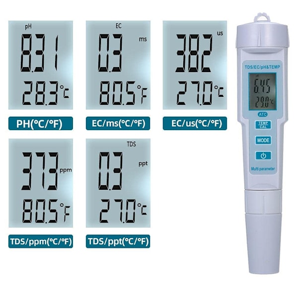 Vandkvalitetstester - 4 i 1 pH/EC/TDS/Temperatur Digital Tester Vandkvalitetsmonitor Akvarium Drikkevand Høj nøjagtighed Digital Tester