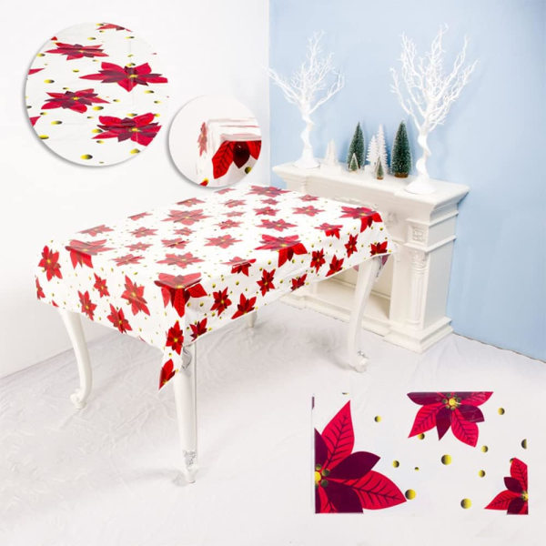 Julbordsduk Set om 3 Julblommordsdukar 150 x 220 cm Xmas Rektangulär Fest Vattentät Bordsduk för Vintersemesterfest Flik