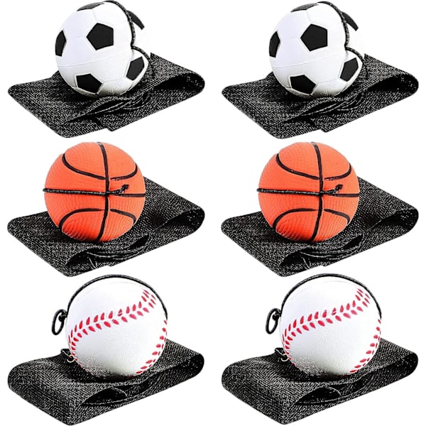 6 stk. håndledsreboundbolde håndledskugle sportskugle (blandet hårfarve) håndledsrem gummireboundbold håndledsrem legetøj basketball baseball og fodbold f
