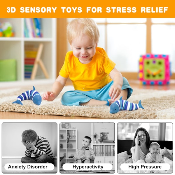 Vriendelijk gearticuleerd dolfijn fidget-speelgoed, flexibel stressverlichtend speelgoed, ontspannen, draaien vrij, blauw