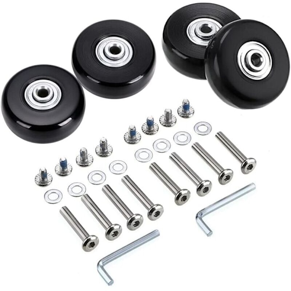 4 stk. 50x18 mm udskiftningshjul til bagagekufferter, drejelige gummihjul med lejer, reparationssæt, sort