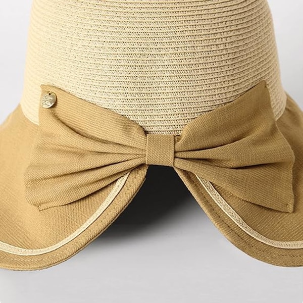 Straw Sun Hat - Summer Beach Wide Brim - Adjustable Lightweight Foldable/Foldable Travel With UV Protection Upf50 - Khaki