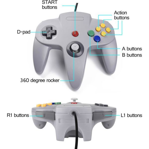 Sort-Games Controller Joystick til N64 System Gamepad