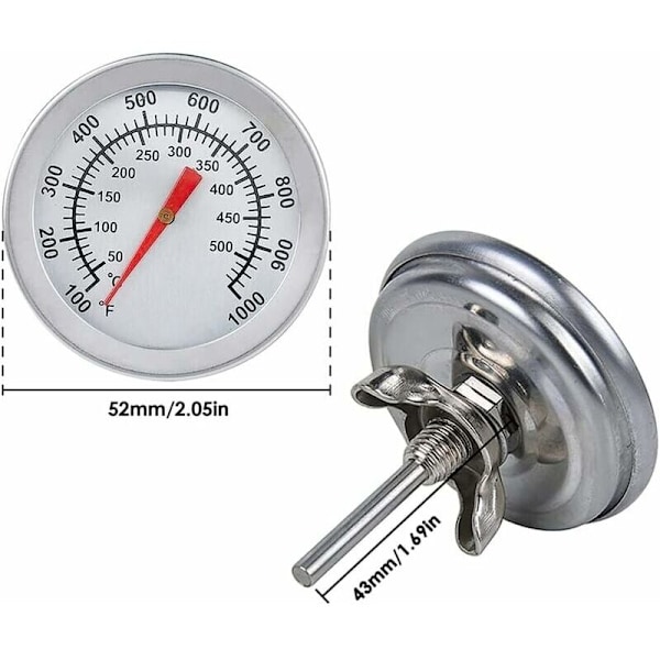 Termometer til grill, MAX 500 °C/1000 °F Rustfrit stål termometer F Analog Display Analogt termometer til ovn, pizzaovn, brændeovn