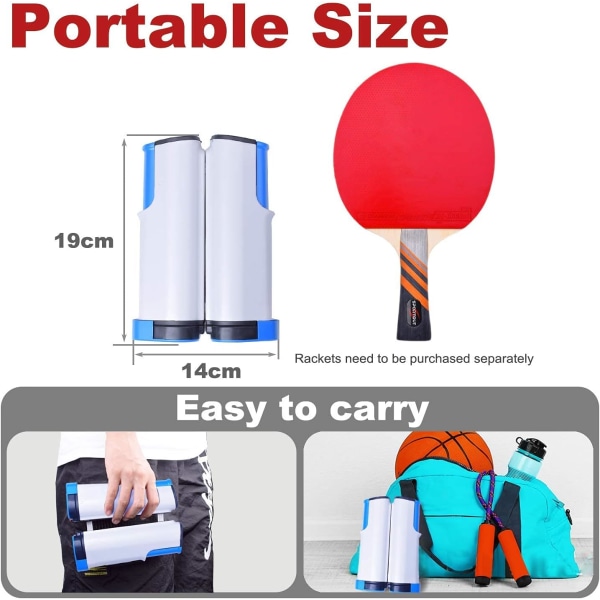 Blå-Retractable ping pong nett med stativ, perfekt for ping pong bord, skrivebord, kjøkken eller spisebord