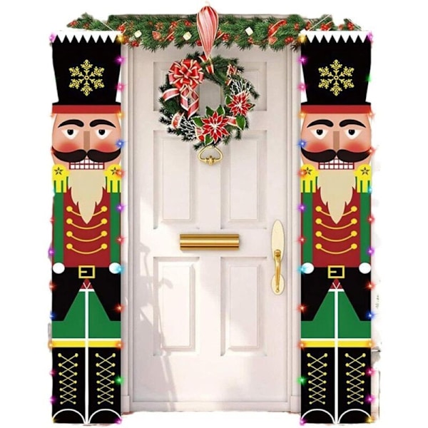 2-pack Jul Nötknäppare Banner (30 x 180 cm), Dörrskylt, Nötknäpparsoldat Dörr med LED-lampor Jul Veranda Banner, för Julhelgsfest
