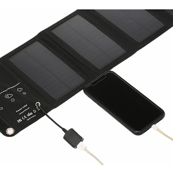 Bærbar solcellelader med sammenleggbar USB-port, 5 solcellepaneler, reise, fotturer, campingplass, kompakt solcellelader for telefon