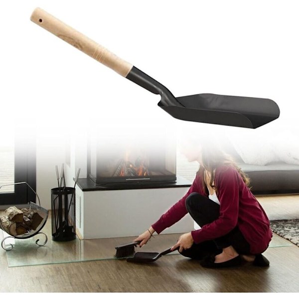 Metallspade for pipe - rengjøringsverktøy med trehåndtak - stål pipe spade - askespade